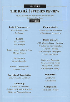 Bahá’í Studies Review, Vol. 9 (1999/2000)