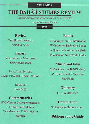 Bahá’í Studies Review, Vol. 8 (1998)