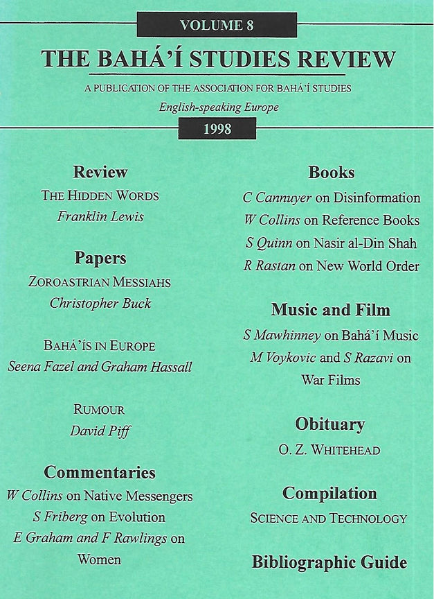 Bahá’í Studies Review, Vol. 8 (1998)