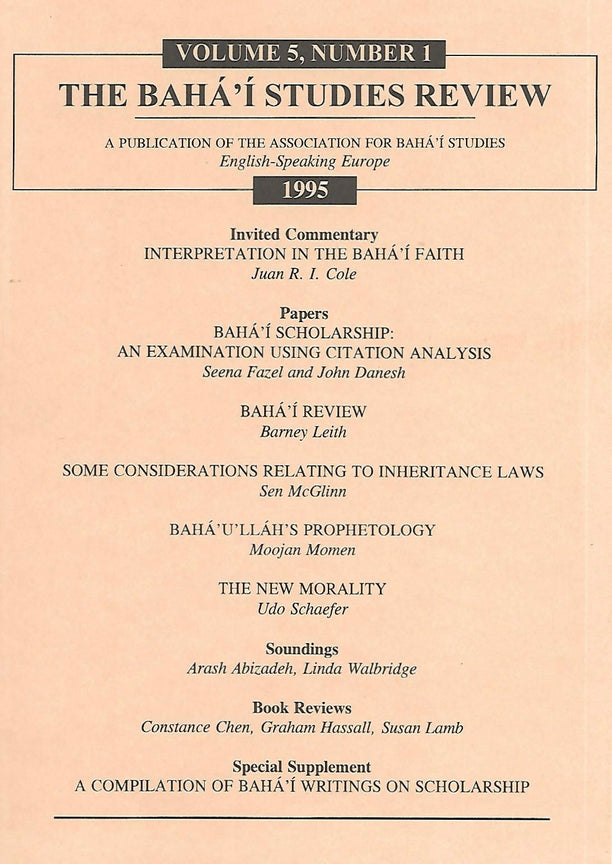 Bahá’í Studies Review, Vol. 5 (1995)